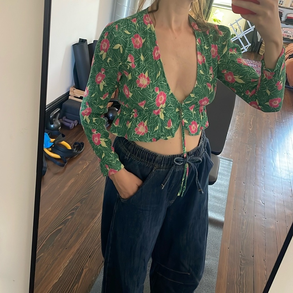 Green and pink Sunday best crop top
